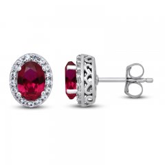 Lab-Created Ruby & White Lab-Created Sapphire Stud Earrings Sterling Silver