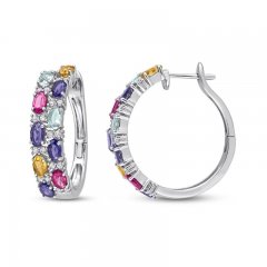 Multi-Gemstone Hoop Earrings Sterling Silver