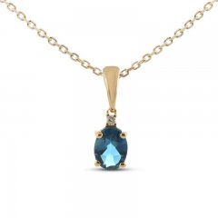 London Blue Topaz & Diamond Accent Necklace 10K Yellow Gold 18"