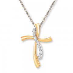 Diamond Cross Necklace 1/6 ct tw Round-cut 10K Yellow Gold