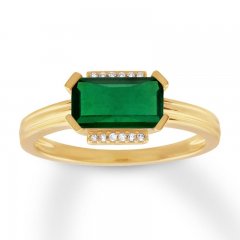 Lab-Created Emerald Ring with Diamonds 10K Yellow Gold