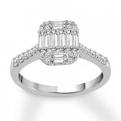 Diamond Engagement Ring 5/8 ct tw Baguette/Round 14K White Gold