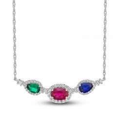 Lab-Created Ruby, Lab-Created Emerald, Blue & White Lab-Created Sapphire Necklace Sterling Silver 18"