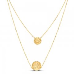 Layered Concave Disc Necklace 14K Yellow Gold 17"