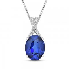 Blue & White Lab-Created Sapphire Necklace Sterling Silver 18"