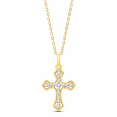 Diamond Cross Necklace 1/10 ct tw Round-cut 10K Yellow Gold 18"