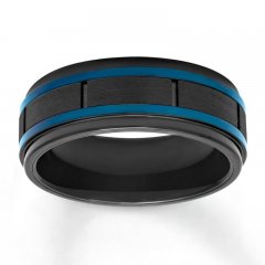 Men's Wedding Band Black/Blue Ion-Plated Stainless Steel 8mm