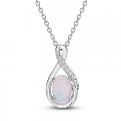 Lab-Created Opal & White Lab-Created Sapphire Necklace Sterling Silver 18"