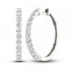 Diamond Hoop Earrings 1-1/2 ct tw Round-Cut 10K White Gold