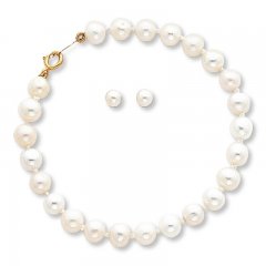 Cultured Pearl Set Earrings & Bracelet 14K Yellow Gold