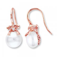 Cultured Pearl Earrings Diamond Accents 10K Rose Gold