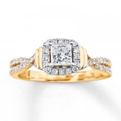 Diamond Engagement Ring 3/4 ct tw Princess/Round 14K Gold