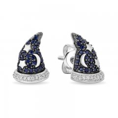 Disney Treasures Fantasia Blue Sapphire Earrings 1/20 ct tw Diamonds Sterling Silver