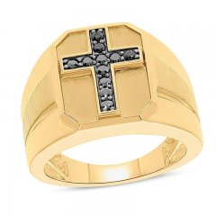 Men's Black Diamond Ring 1/4 ct tw Round-cut 10K Yellow Gold