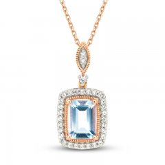 Aquamarine & White Lab-Created Sapphire Necklace 10K Rose Gold 18"