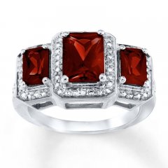 Garnet Ring Diamond Accents Sterling Silver