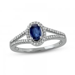 Blue Sapphire & Diamond Ring 1/6 ct tw 10K White Gold