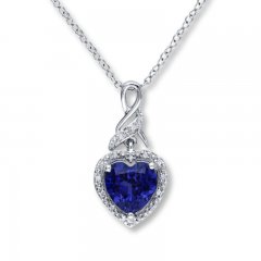 Lab-Created Sapphire Necklace with Diamonds Sterling Silver