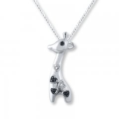 Giraffe Necklace Black/White Diamonds Sterling Silver