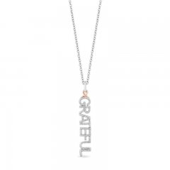 Hallmark Diamonds Grateful Necklace 1/6 ct tw Sterling Silver/10K Rose Gold 18"