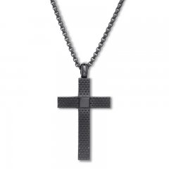 Cross Necklace Black Ion-Plated Stainless Steel 24"