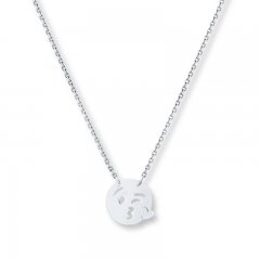 Young Teen Kiss Face Emoji Necklace Sterling Silver