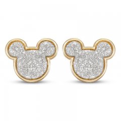 Children's Mickey Mouse Glitter Stud Earrings 14K Yellow Gold