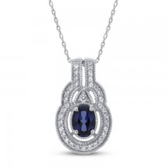 Blue & White Lab-Created Sapphire Necklace Sterling Silver