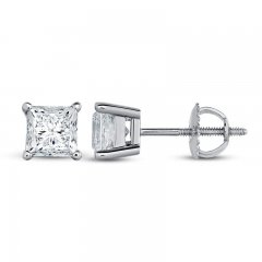 Diamond Solitaire Stud Earrings 7/8 ct tw Princess-cut 14K White Gold