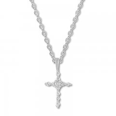 Diamond Cross Necklace 1/4 ct tw Round-cut 10K White Gold