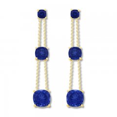 Lab-Created Sapphire Drop Earrings 10K Yellow Gold