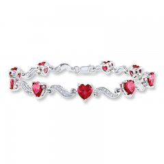 Heart Bracelet Lab-Created Rubies Sterling Silver