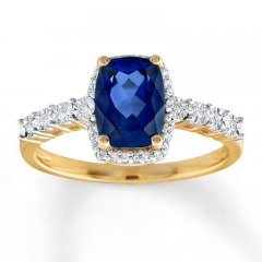 Lab-Created Sapphire Ring 1/10 ct tw Diamonds 10K Yellow Gold