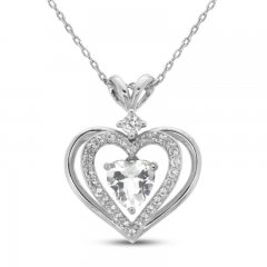 White Lab-Created Sapphire Heart Necklace Sterling Silver 18"