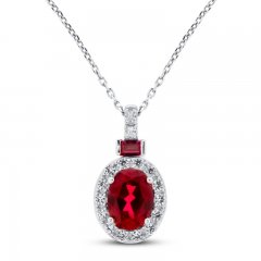 Lab-Created Ruby & White Lab-Created Sapphire Necklace Sterling Silver 18"