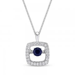 Unstoppable Love Blue Sapphire Necklace 1/4 ct tw Diamonds 10K White Gold 19"