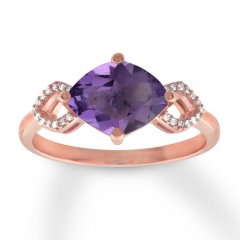 Amethyst Ring 1/20 ct tw Diamonds 10K Rose Gold