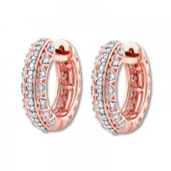 Diamond Heart Hoop Earrings 1/5 ct tw Round-cut 10K Rose Gold