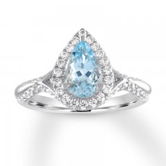 Aquamarine Engagement Ring 5/8 ct tw Diamonds 14K White Gold