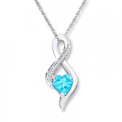 Heart-Shaped Topaz Necklace 1/20 ct tw Diamonds 10K White Gold