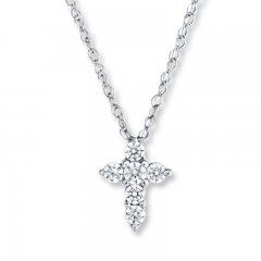 Diamond Cross Necklace 1/10 ct tw Round-cut 10K White Gold