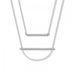 Diamond Bar Layered Necklace 1/5 ct tw Round-cut 10K White Gold