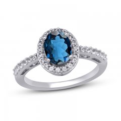 Blue Topaz & White Lab-Created Sapphire Ring Sterling Silver