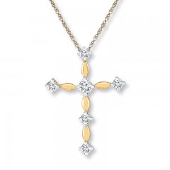 Diamond Cross Necklace 1/6 ct tw Round-cut 10K Yellow Gold