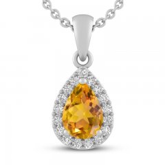 Citrine & White Lab-Created Sapphire Necklace Sterling Silver 18"