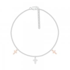 Diamond Cross Anklet 1/8 ct tw Sterling Silver/10K Rose Gold