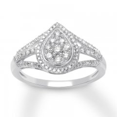 Diamond Teardrop Ring 1/2 ct tw Round-cut 10K White Gold