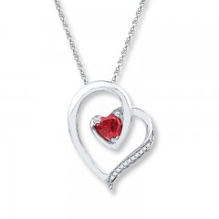 Lab-Created Ruby Necklace 1/20 ct tw Diamonds 10K White Gold