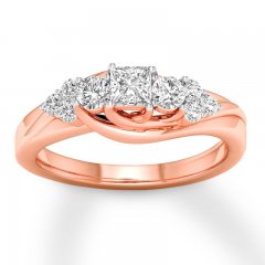 Three-Stone Diamond Engagement Ring 3/4 ct tw 14K Rose Gold