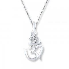 Diamond Om Necklace 1/20 ct tw Round-cut Sterling Silver